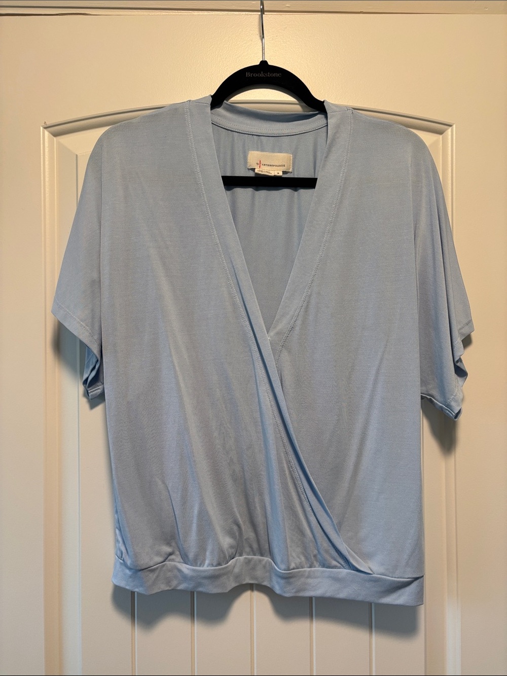 Anthropologie Light Blue Wrap-Front Top